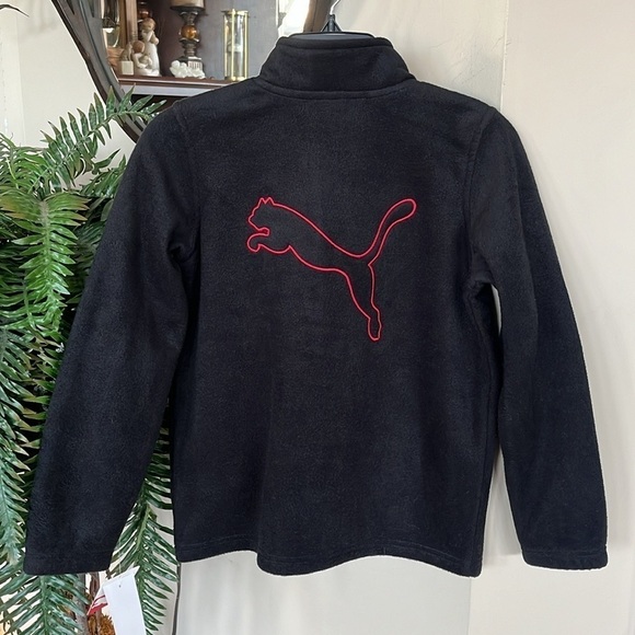 Brand New Puma Black Zip Up Fleece Jacket Embroidered Red Logo Sporty Athletic - Picture 4 of 16
